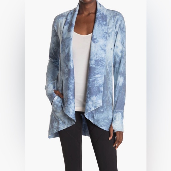 90 Degree By Reflex Sweaters - 90 Degrees by Reflex, Blue Tie-Dye Open Front Cardigan, Sz. S